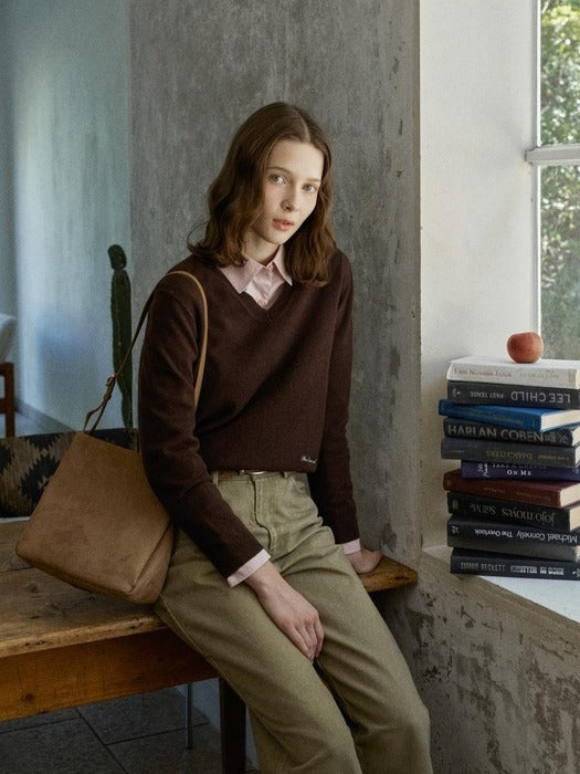 Depound wool v-neck pullover - brown