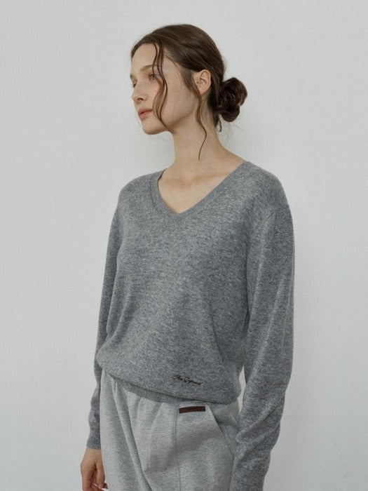 Depound wool v-neck pullover - grey