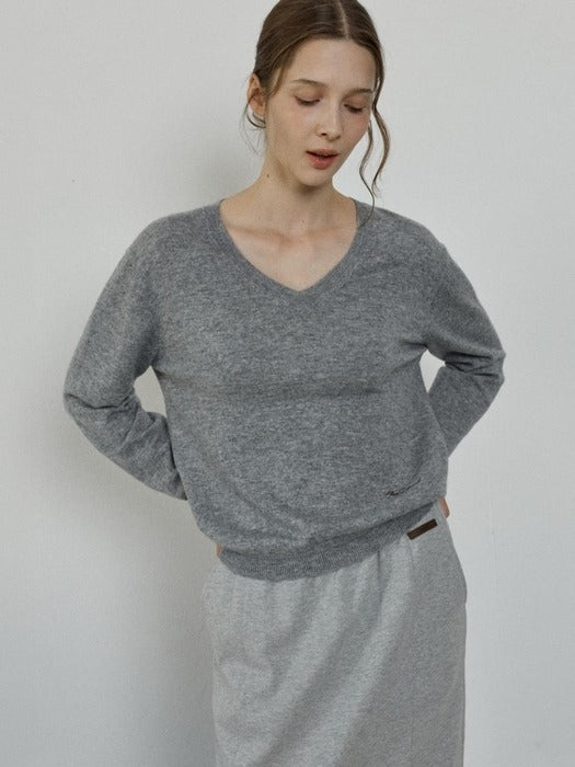 Depound wool v-neck pullover - grey