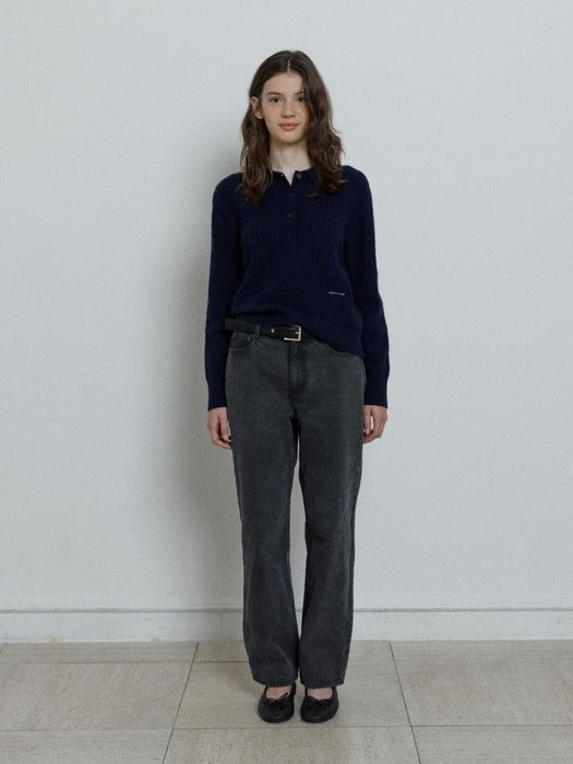 Depound cashmere blend collar cable pullover - navy