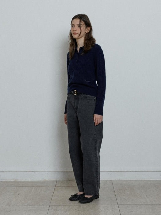 Depound cashmere blend collar cable pullover - navy