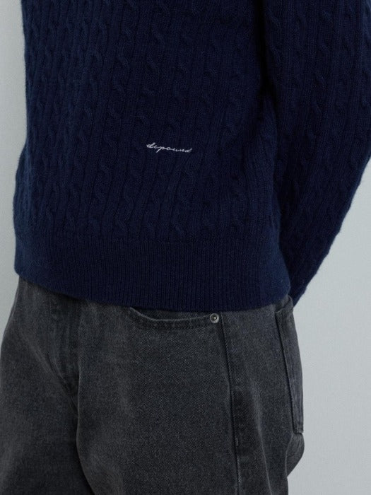 Depound cashmere blend collar cable pullover - navy