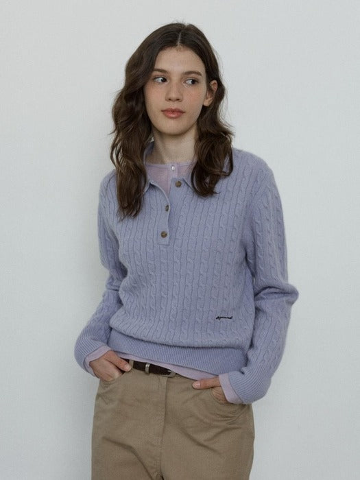 Depound cashmere blend collar cable pullover - lilac