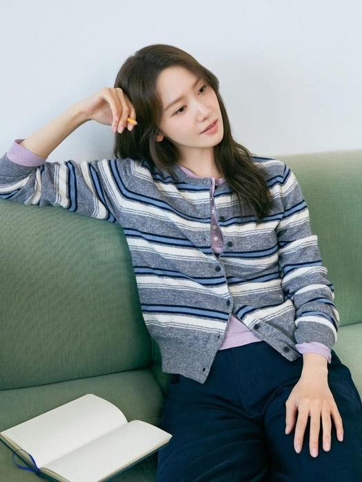 Depound wool stripe knit cardigan - grey