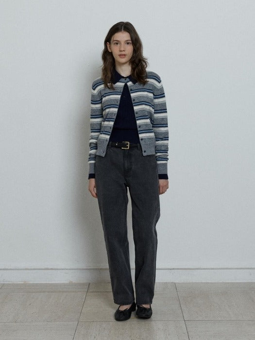 Depound wool stripe knit cardigan - grey
