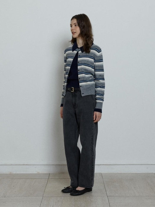 Depound wool stripe knit cardigan - grey