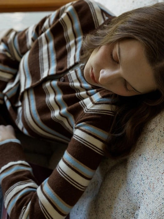 Depound wool stripe knit cardigan - brown