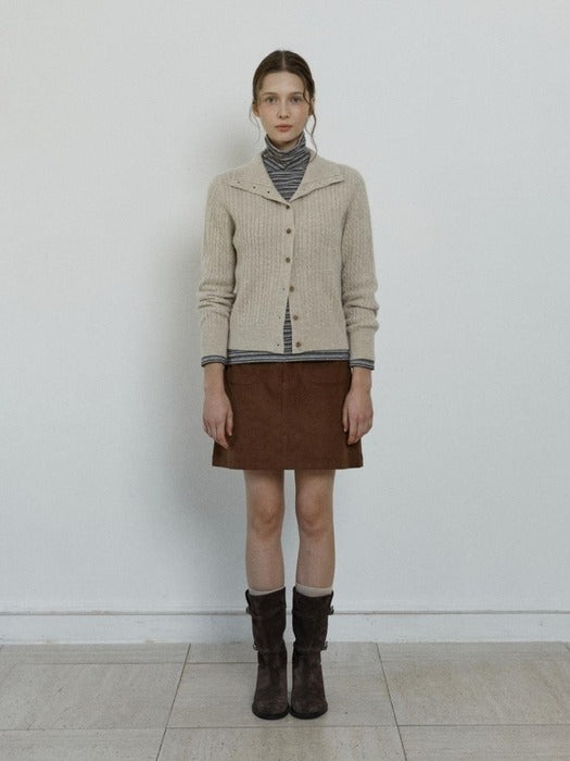 Depound cashmere blend high neck cable cardigan - oatmeal