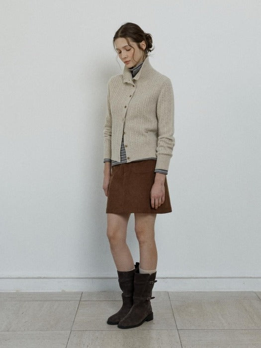Depound cashmere blend high neck cable cardigan - oatmeal