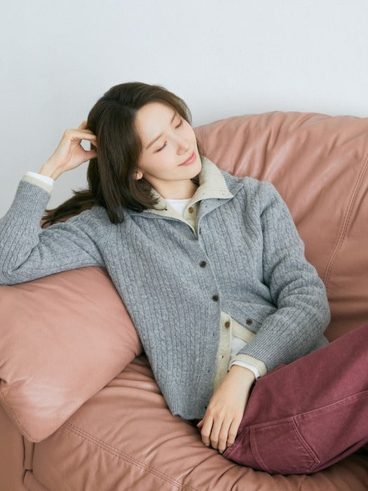 Depound cashmere blend high neck cable cardigan - grey