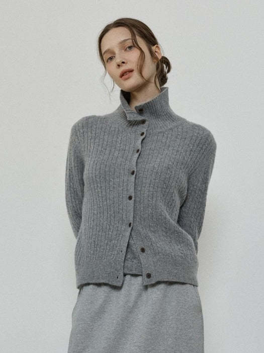 Depound cashmere blend high neck cable cardigan - grey