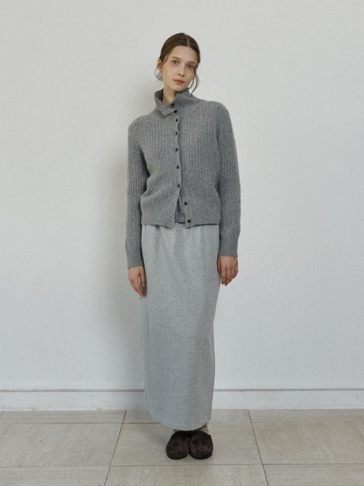 Depound cashmere blend high neck cable cardigan - grey