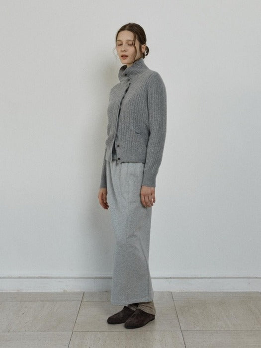 Depound cashmere blend high neck cable cardigan - grey