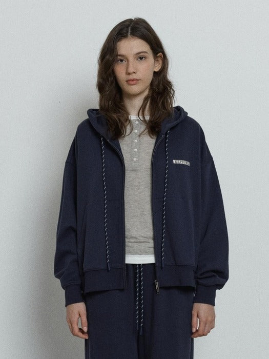 Depound relaxed hood zip up - navy
