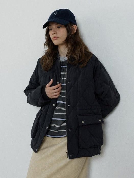 Depound diamond quilted half jacket - black