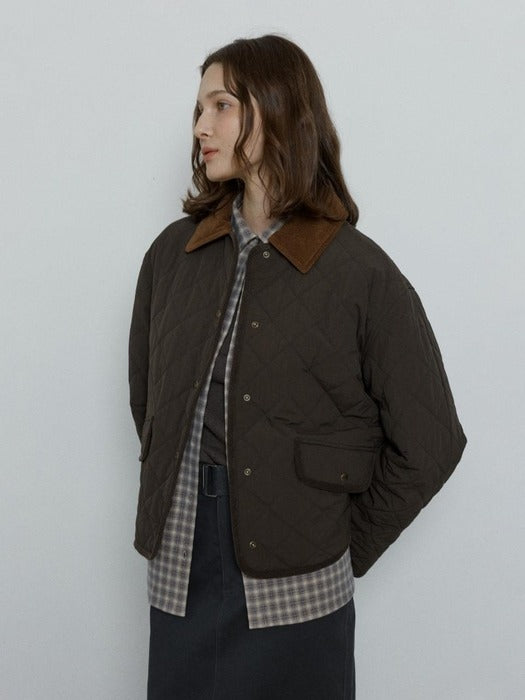 Depound diamond quilted short jacket - khaki brown