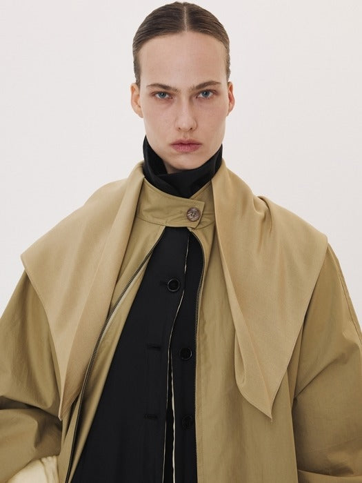 Recto Detachable Scarf Trench Coat (Khaki Beige)