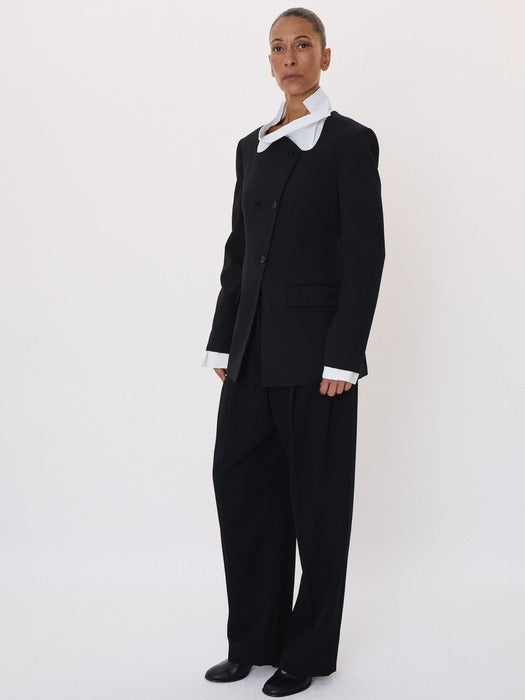 Recto Curved Neck Fluid Long Jacket (Black)