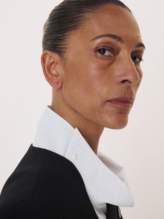 Recto Curved Neck Fluid Long Jacket (Black)