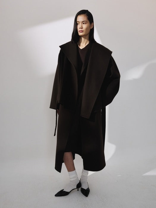 Recto Handmade Hood Belted Coat (Dark Chocolate)