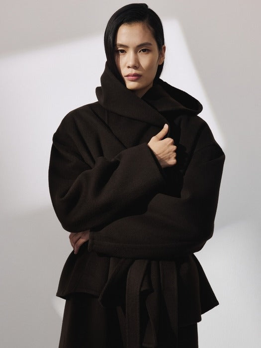Recto Handmade Hood Belted Coat (Dark Chocolate)