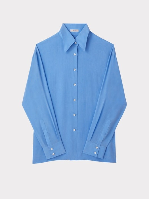 Recto Point Collar Fluid Shirt (Turquoise Blue)