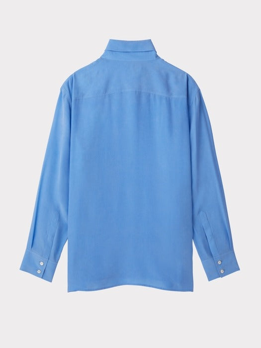 Recto Point Collar Fluid Shirt (Turquoise Blue)