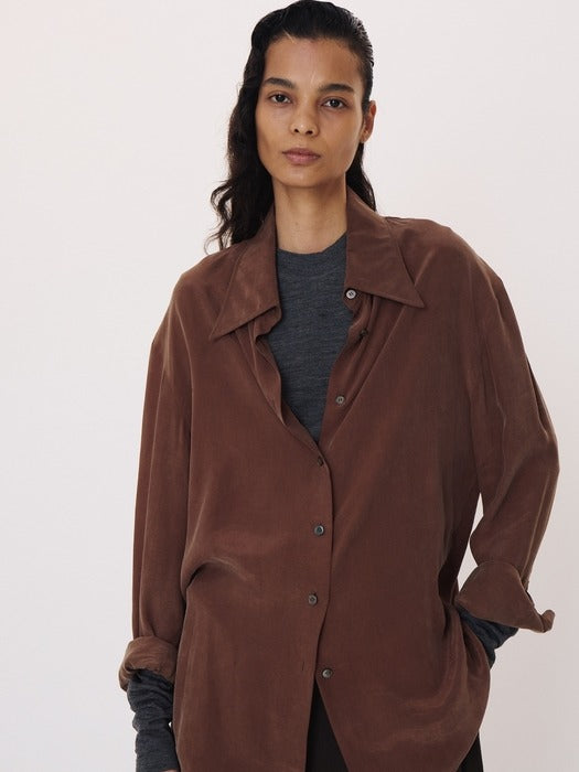 Recto Point Collar Fluid Shirt (Marron)