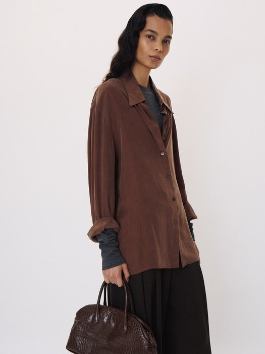 Recto Point Collar Fluid Shirt (Marron)