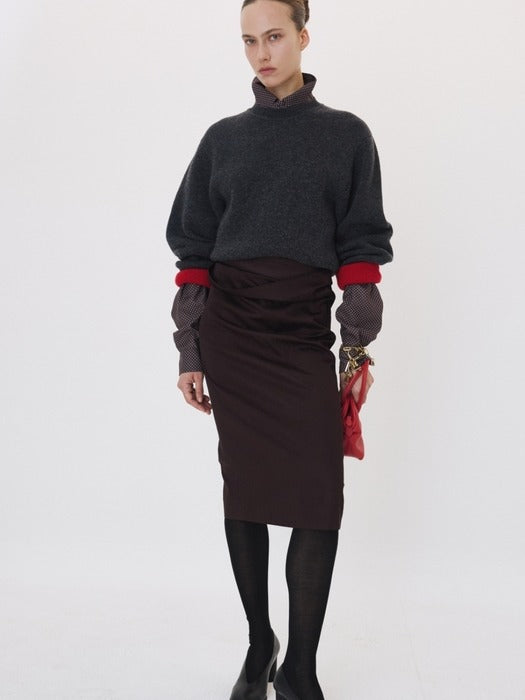 Recto High Waist Draped Skirt (Dark Chocolate)