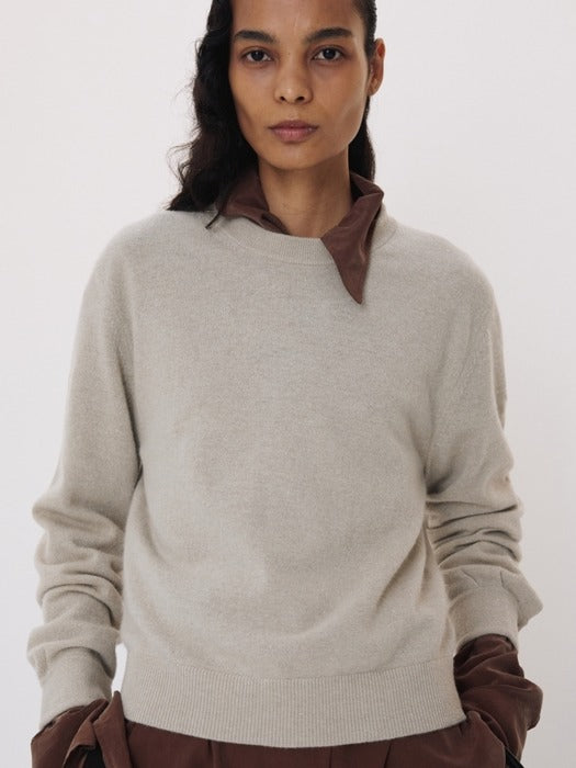 Recto Shirt Cuffs Detail Knit Top (Light Taupe)