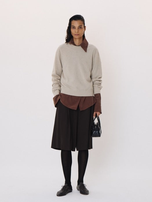 Recto Shirt Cuffs Detail Knit Top (Light Taupe)