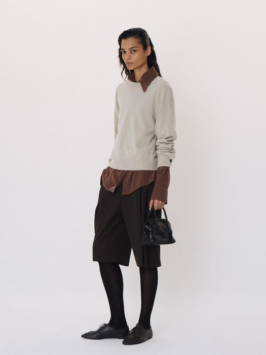 Recto Shirt Cuffs Detail Knit Top (Light Taupe)