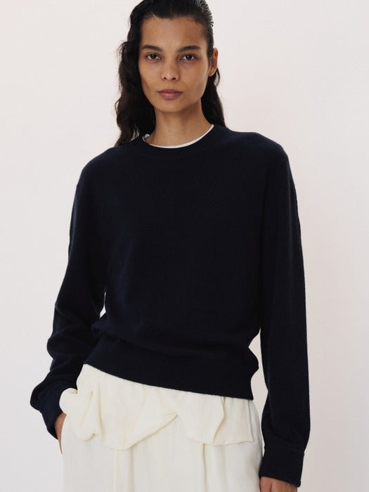 Recto Shirt Cuffs Detail Knit Top (Indigo Navy)