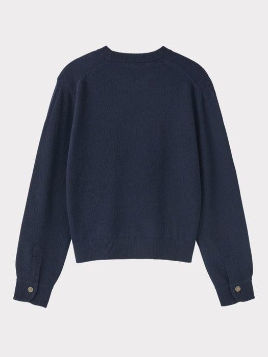 Recto Shirt Cuffs Detail Knit Top (Indigo Navy)