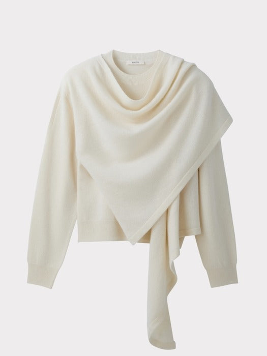 Recto Layered Shawl Knit Top (Cream)