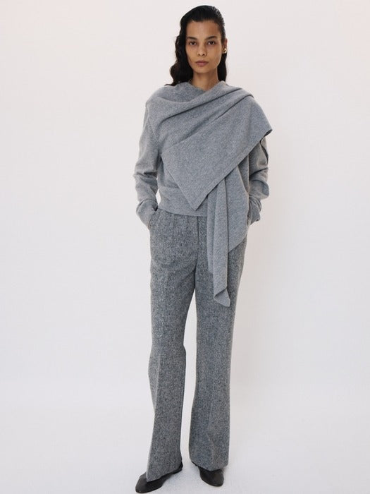 Recto Layered Shawl Knit Top (Melange Grey)