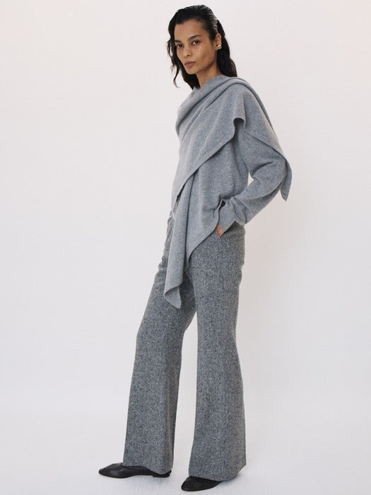 Recto Layered Shawl Knit Top (Melange Grey)