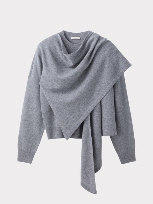 Recto Layered Shawl Knit Top (Melange Grey)