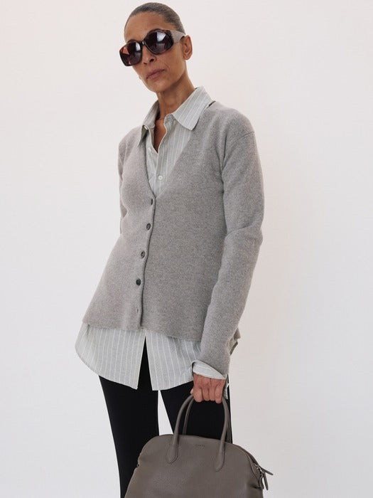 Recto Peplum Knit Cardigan (Stone Grey)