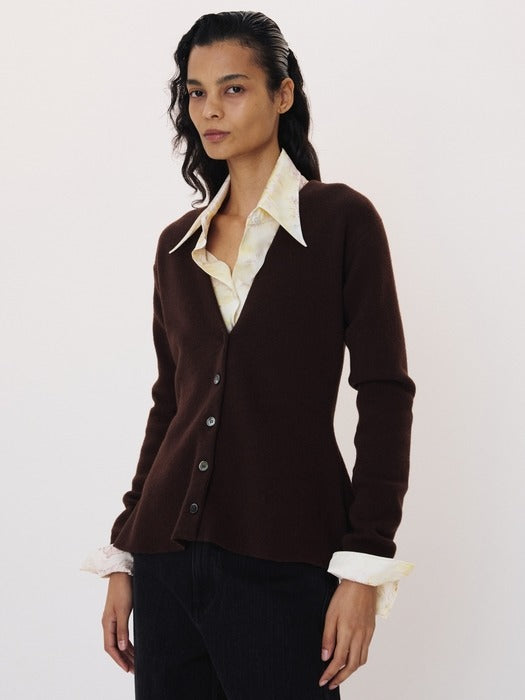 Recto Peplum Knit Cardigan (Vintage Brown)
