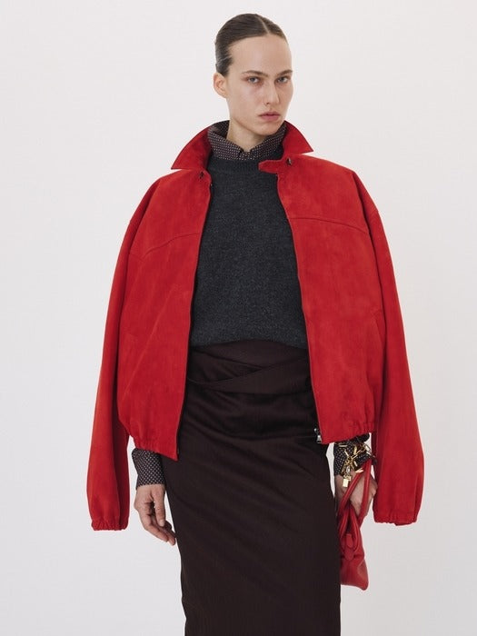 Recto Suede Harrington Jumper (Scarlet Red)