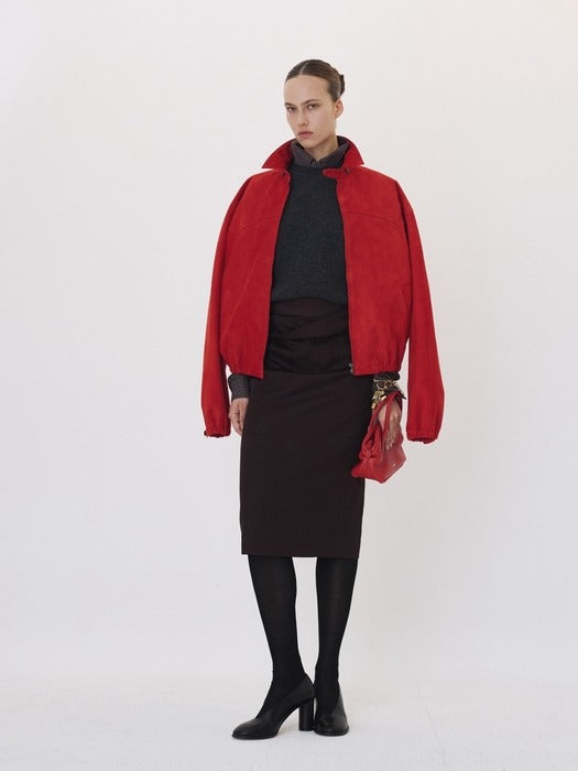 Recto Suede Harrington Jumper (Scarlet Red)