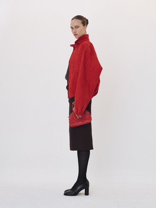 Recto Suede Harrington Jumper (Scarlet Red)