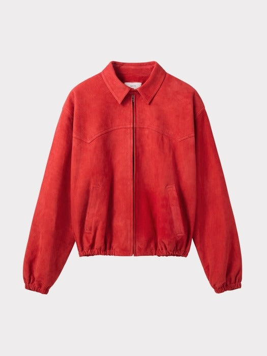 Recto Suede Harrington Jumper (Scarlet Red)