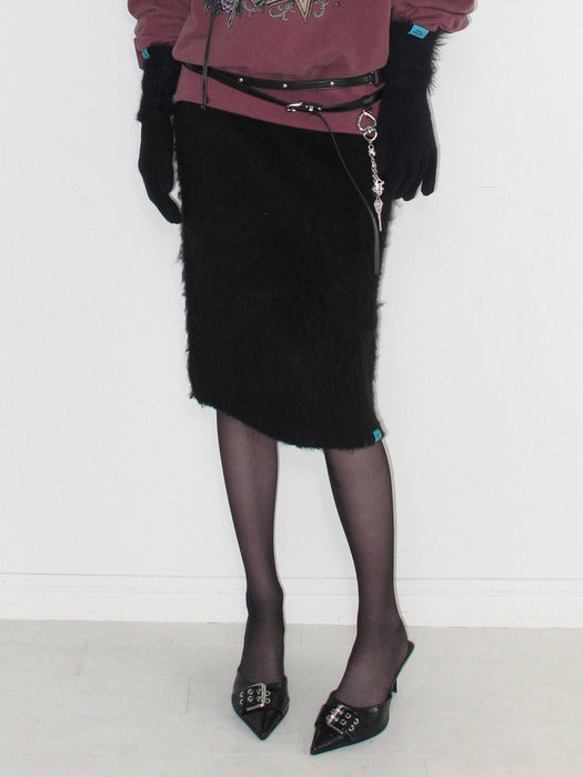 Instantfunk Fuzzy Knit Long Skirt - Black