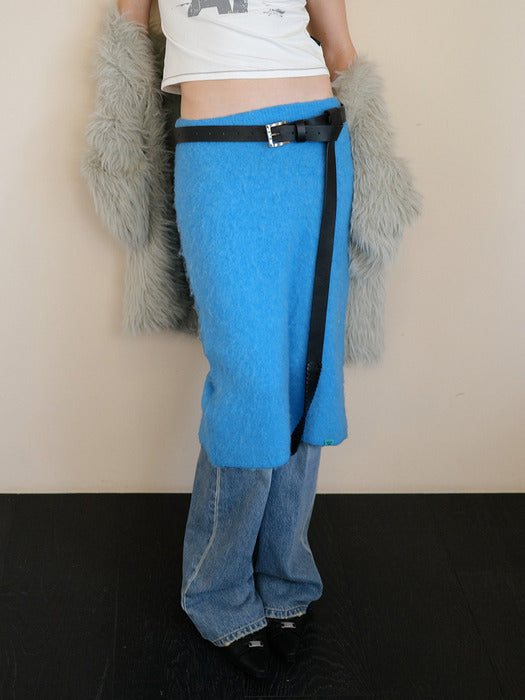 Instantfunk Fuzzy Knit Long Skirt - Blue