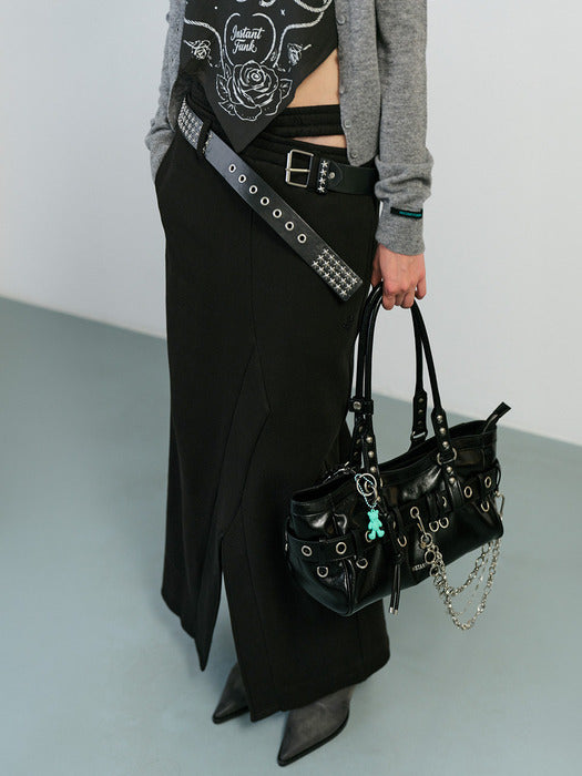 Instantfunk Belt Detail Jersey Long Skirt - Black