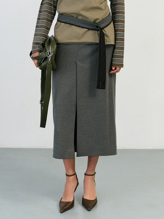 Instantfunk Tie Belted Long Skirt - Grey