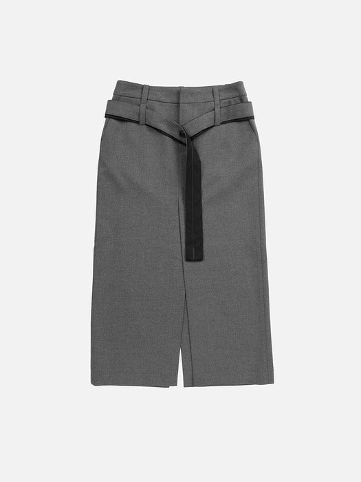 Instantfunk Tie Belted Long Skirt - Grey